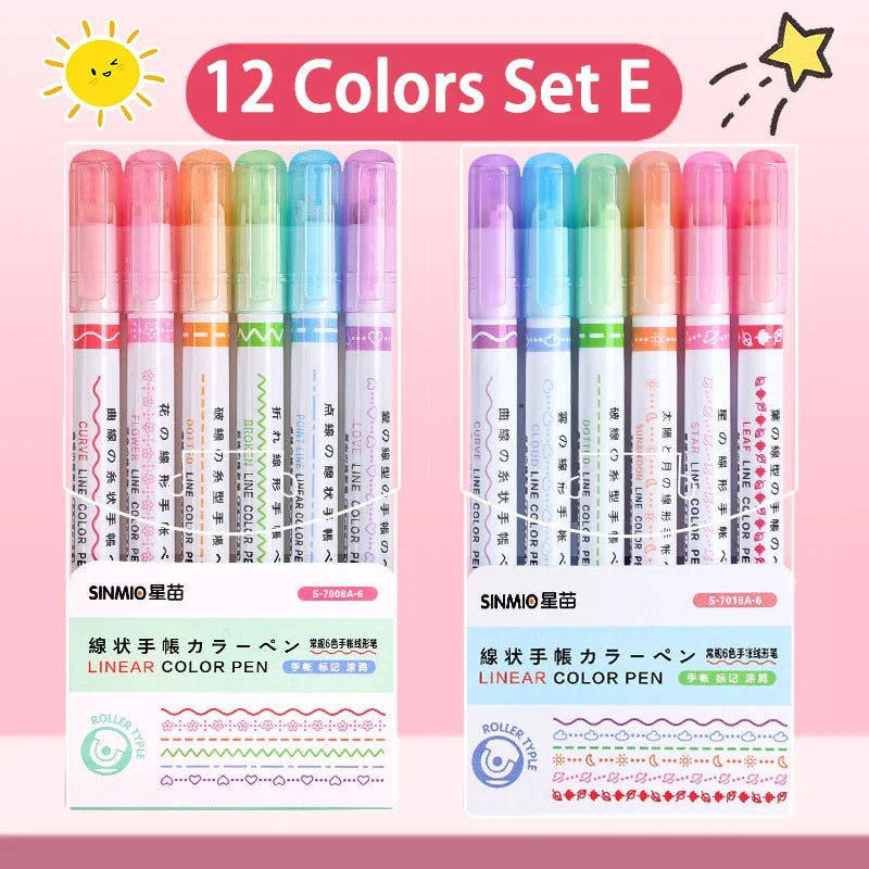 24/3 PCS Kawaii Flowers Line Shaped Highlighter Pens Roller Tip Curve Liner Marker for Writing Journaling Drawing Stationery