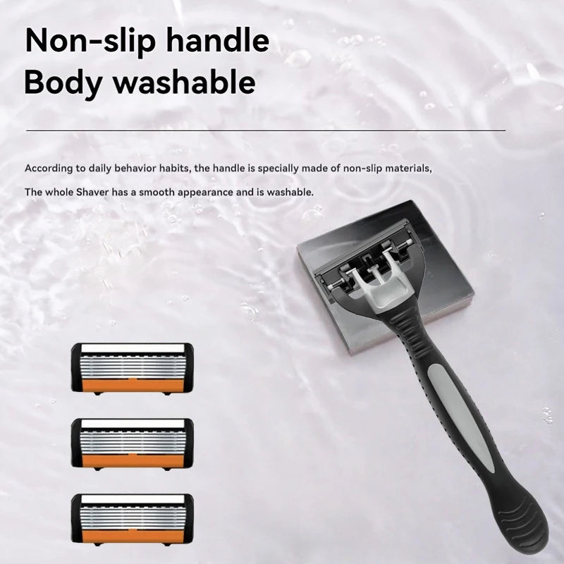 Men's manual razor safety razor 6-layer stainless steel hair removal knife, replaceable razor head, razor tools.