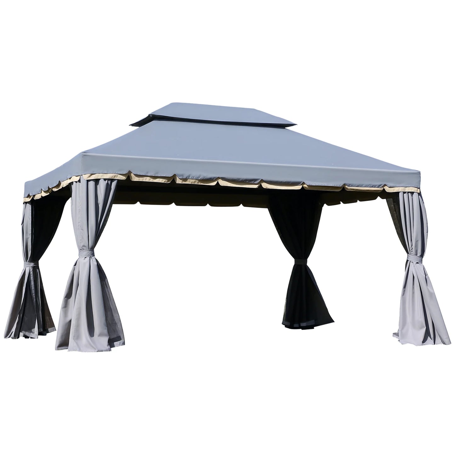 Outsunny 3 x 4m Aluminium Garden Gazebo, Marquee Canopy Shelter Pavilion Party Tent with Nets and Curtains