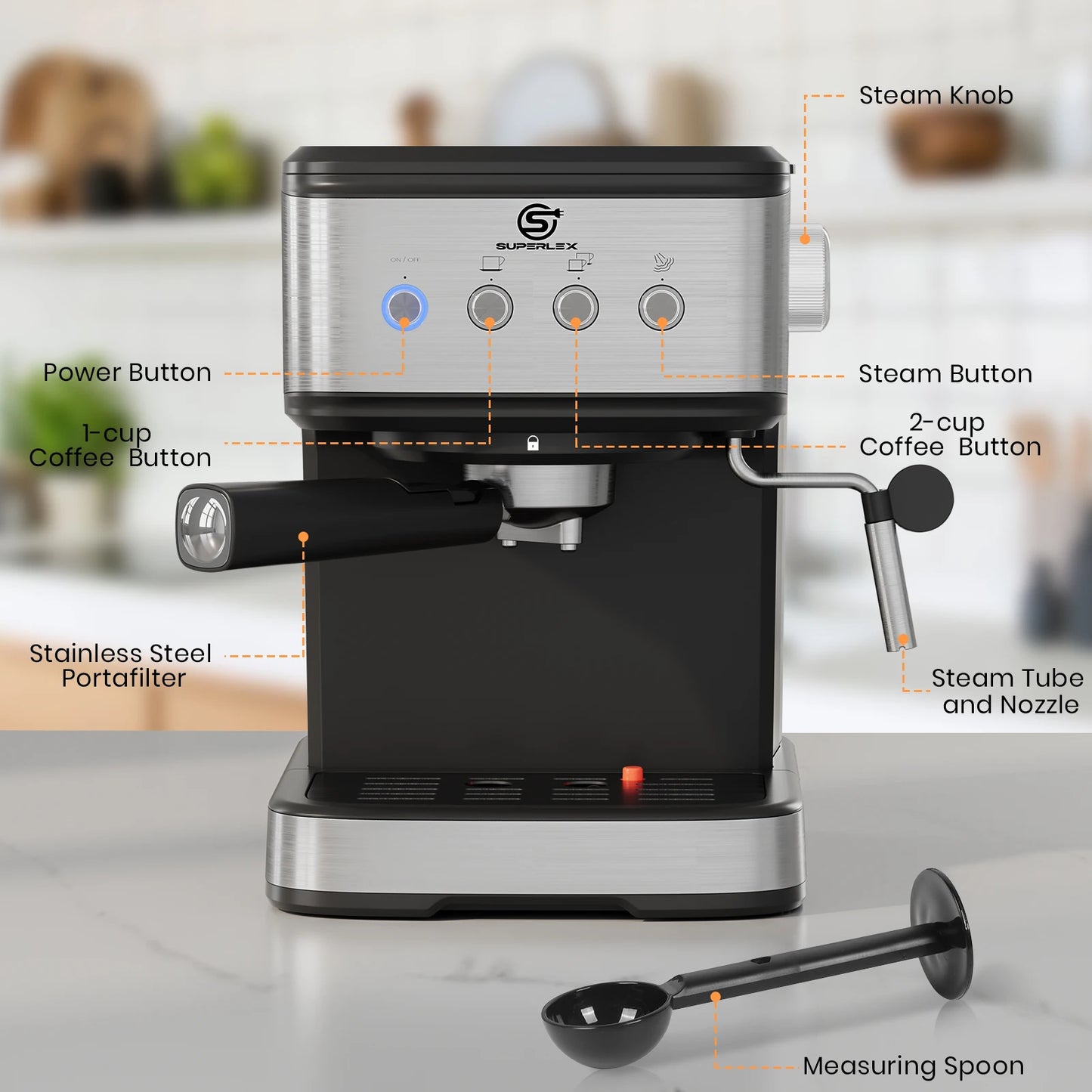 SUPERLEX Semi Automatic Italian Coffee Machine 1100W Pressure High-pressure Extraction and Milk Froth Two in One Coffee Machine