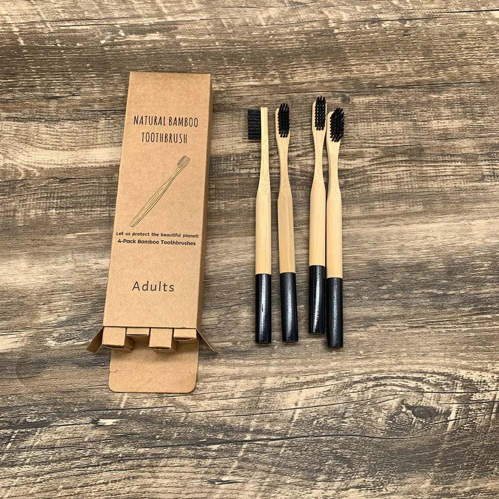 Bamboo Toothbrush,10Pcs Biodegradable Toothbrush with Medium Hard Bristles,Rounded and Comfortable Handle Toothbrush