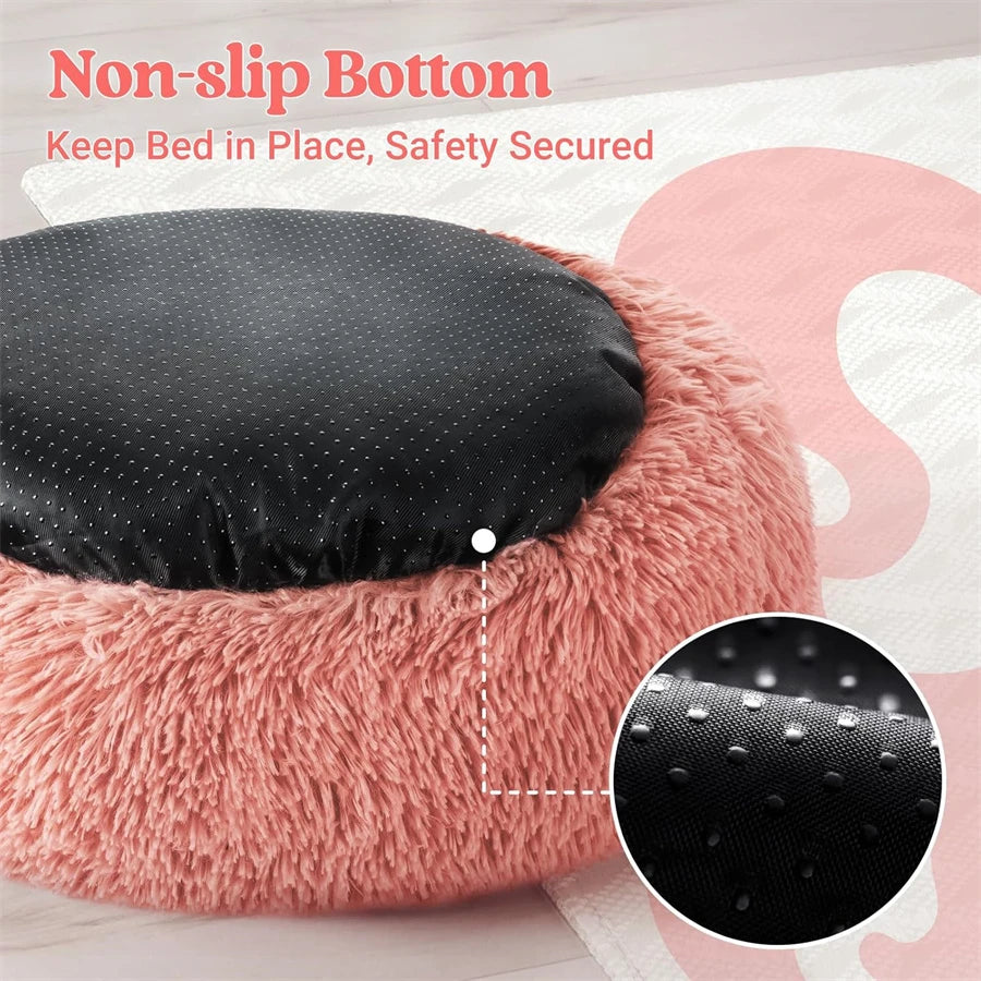 Soft Long Plush Cat House Beds dog Calm Warm Faux Fur Bed Donut Round Comfortable Sleeping Bed Washable for Small Medium Dog Cat