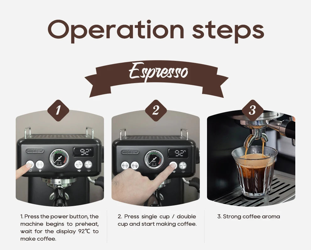 HiBREW H10A Black Espresso Machine Temperature Volume Pre Brewing Adjustable 58mm Portafilter Cappuccino Coffee Maker