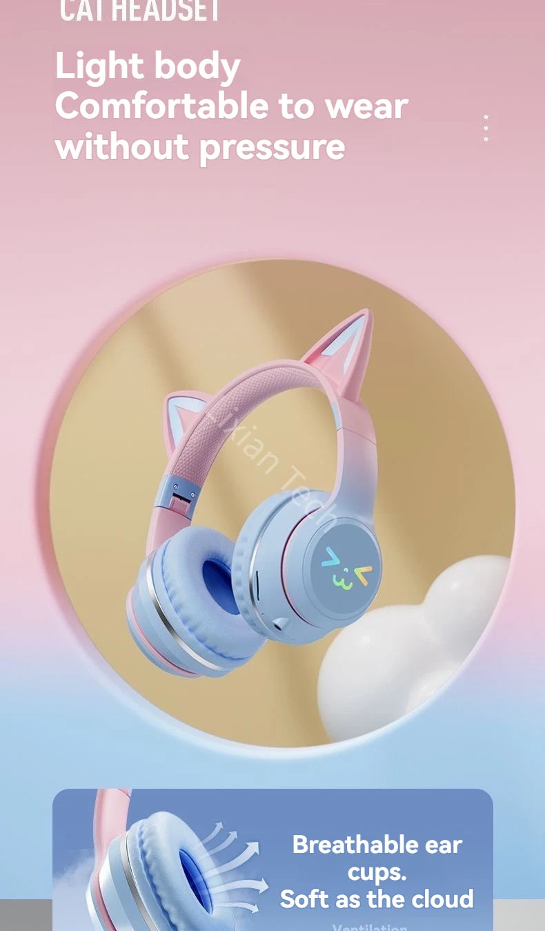 RGB Glow Earphones Wireless Earbuds 5.3 Cat Ear Bluetooth Sports Headphones Bluetooth Mp3 Players Microphone Sale Headset Gamer
