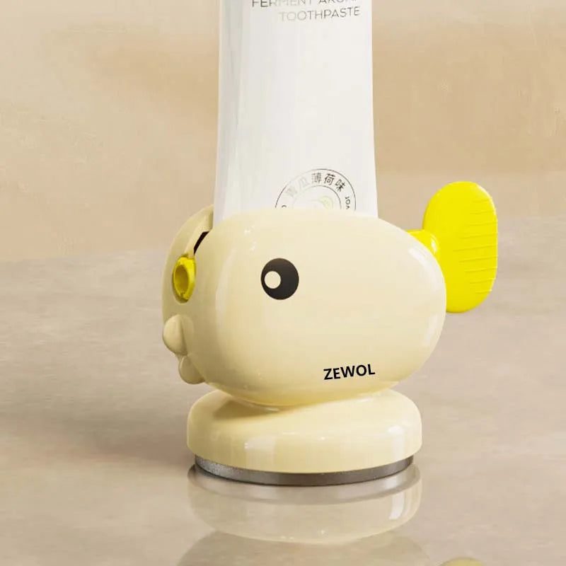 Cute Whale Manual Toothpaste Squeezer Storage Rack with Suction Cup Toothpaste Rolling Dispenser Facial Cleanser Squeeze Clip