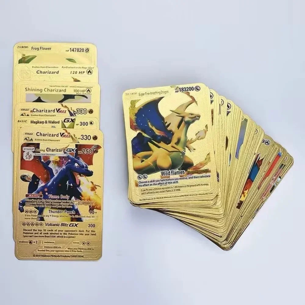 Pokemon Rainbow Gold Silver Black Foil Vmax Gx Cards Golden Letters English Game  Collection Battle TrainerCard Series Gift