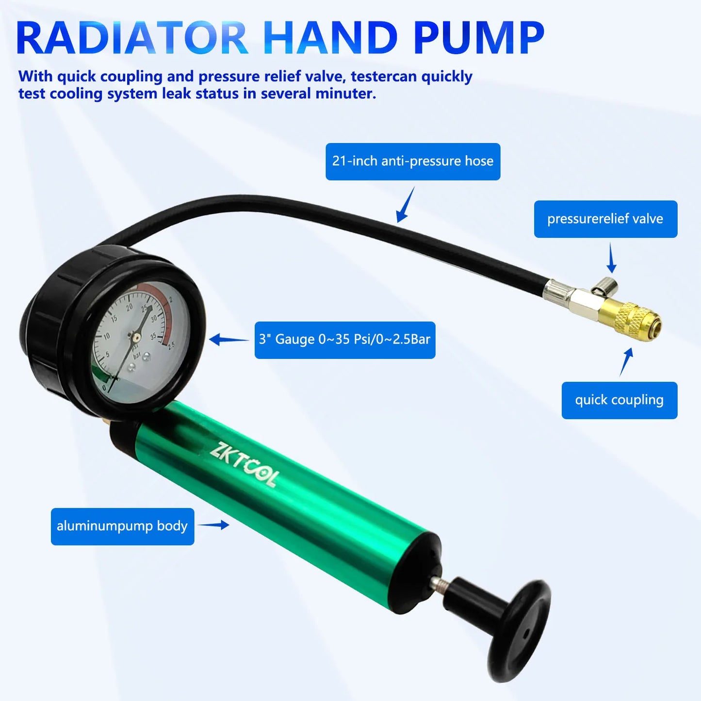 18pcs Radiator Pump Pressure Tester Kit, 18pcs Radiator Pump Pressure Tester Kit, Car Cooling System Water Tank Leak Test