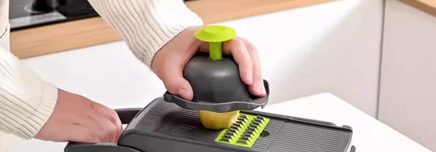 16 in 1 Handheld Slicers Dicers Graters, Multifunctional Vegetable Chopper Kitchen Food Tool with Container & Safety Guard