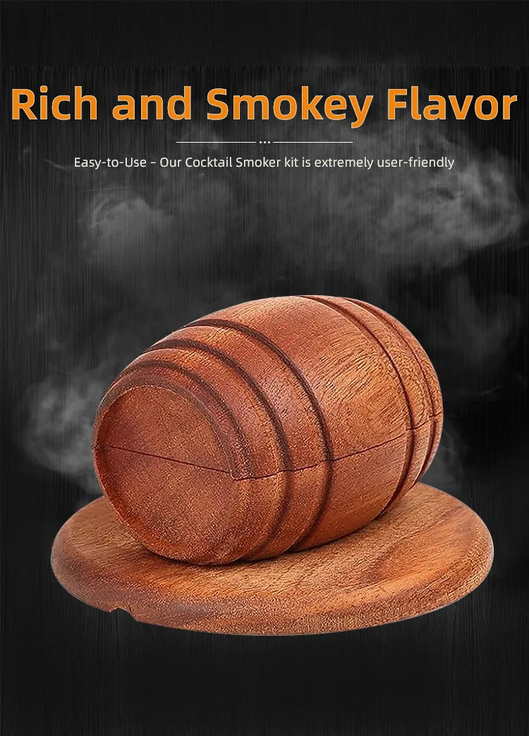 Cocktail Smoker Kit with Apple Cherry Oak Pecan Wood Chips Whiskey Wooden Smoked Wood Hood Smoker for Bar Drinks Kitchen Tools