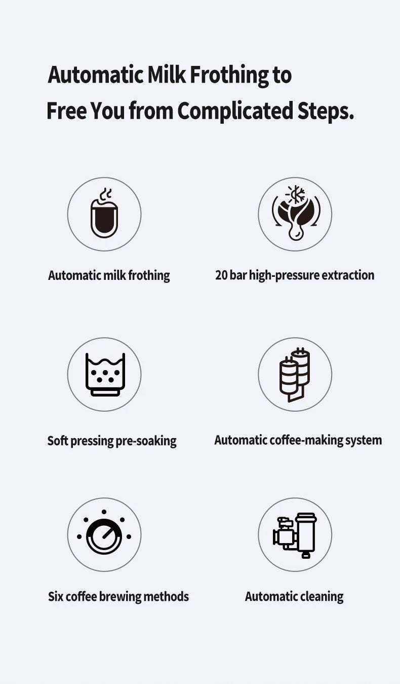 Multifunctional fancy coffee machine,Automatic milk frothing and cleaning functions,Cold/Hot Extraction ,Intelligent color scree