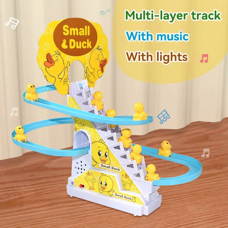 Automatic Climbing Duck Track Toy Set, DIY Rail & Roller Coaster with Music Lights, Interactive Educational Race Game Gift