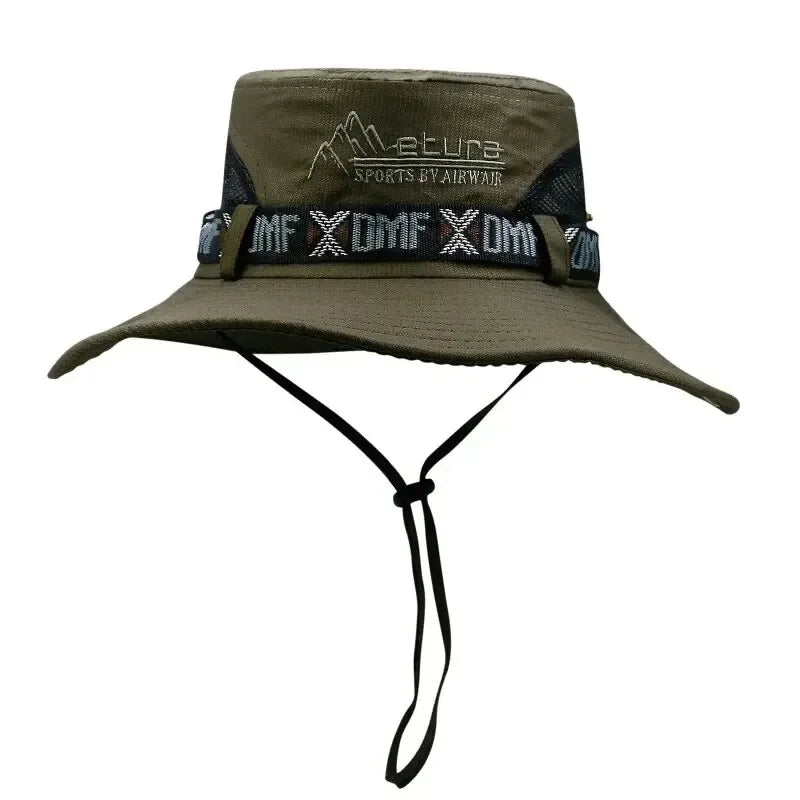 1Set bucket hat Summer Men UV Protection Hiking Beach Sunscreen Cap Bucket Hats Summer Hunting Hat Mesh Fisherman Safari Hat