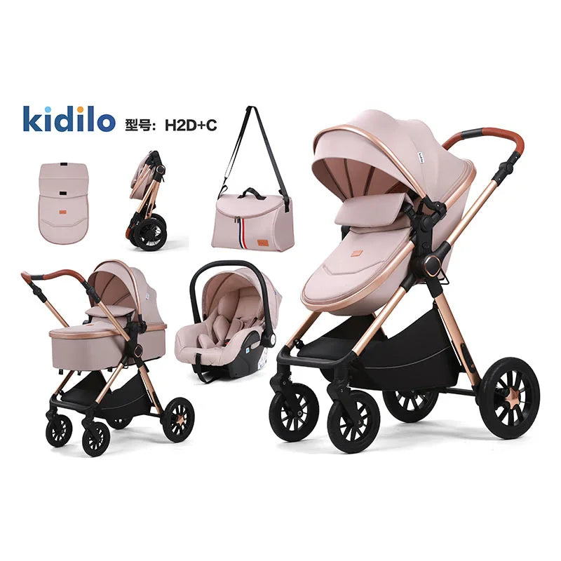 Kidilo stroller can sit and lie down folding shock absorber basket three in one two-way newborn baby high landscape