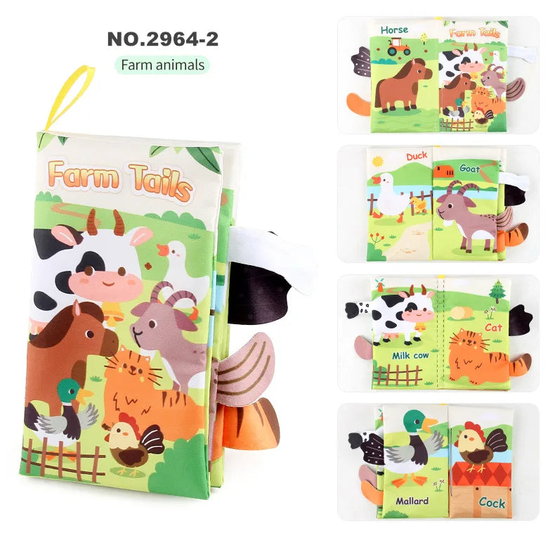 Baby Cloth Book Toys Cartoon Animals Tail  Educational Ringed Paper Cloth Book Toys Enlightenment Baby Toys 0-12 Months Gifts