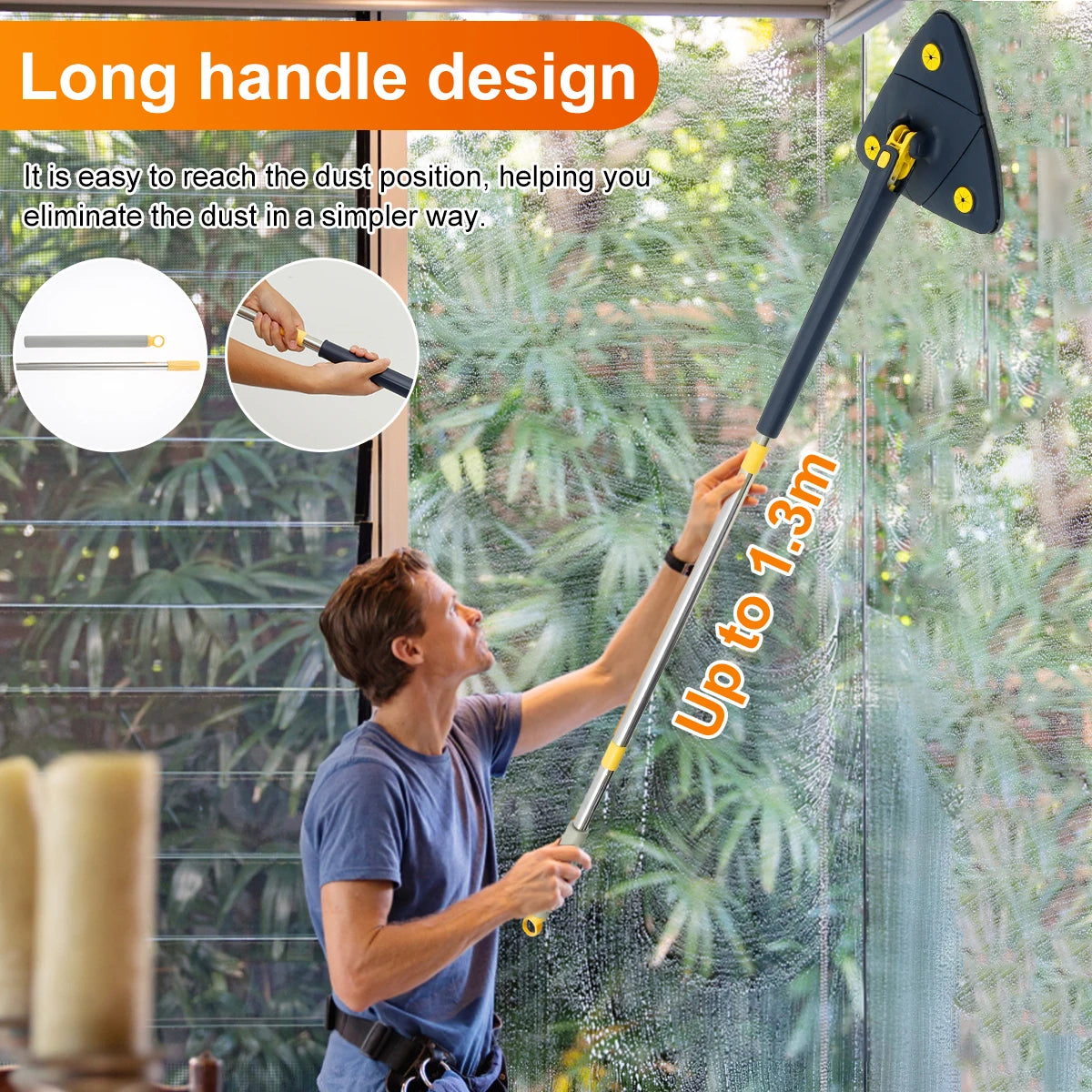 New Telescopic Triangle Mop Adjustable Squeeze Wet and Dry Use Water Absorption 360° Rotatable Spin Cleaning Mop Home Floor Tool