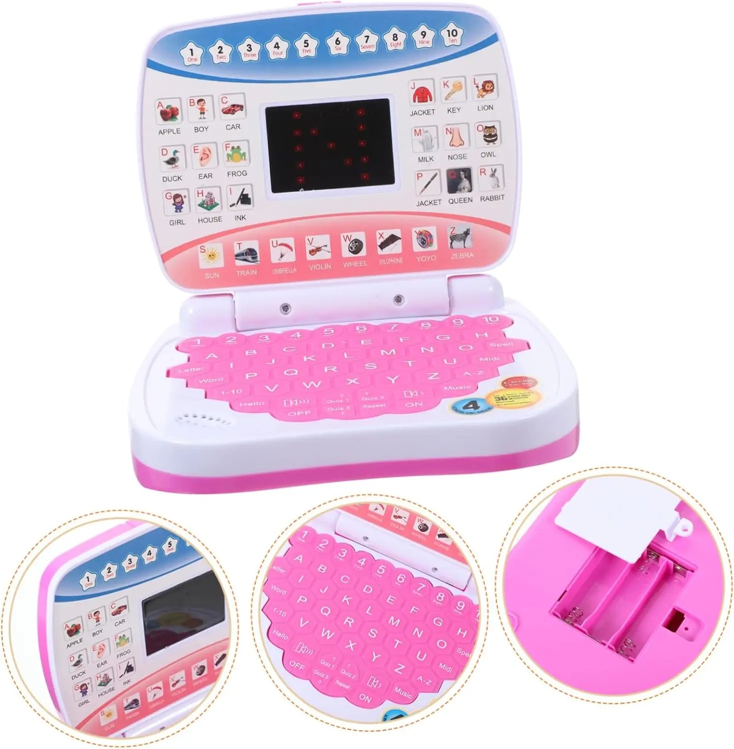 Electronic mini learning computer toy, alphanumeric music function, children's puzzle early education gift (excluding battery)