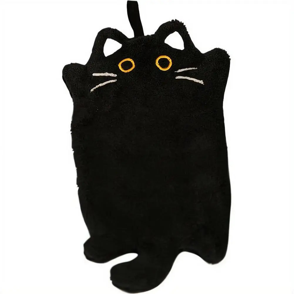 Cartoon Cat Hand Towel Thickened Absorbent Kitchen Heat Resistant Pad Hanging Cleaning Cloth Towels