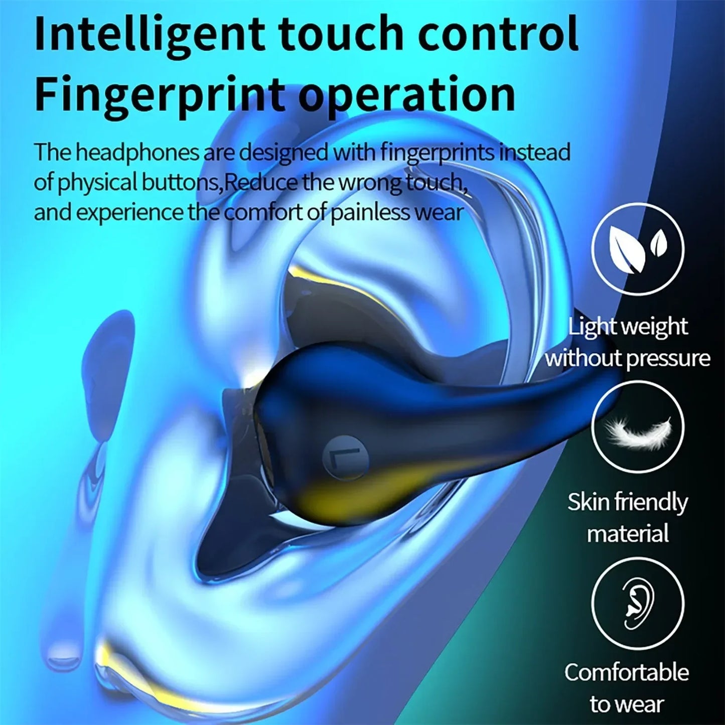 New Wireless Headphones Bluetooth 5.3 Bone Conduction Earphones Earclip Design Touch Control Led Earbuds Sports Headsets