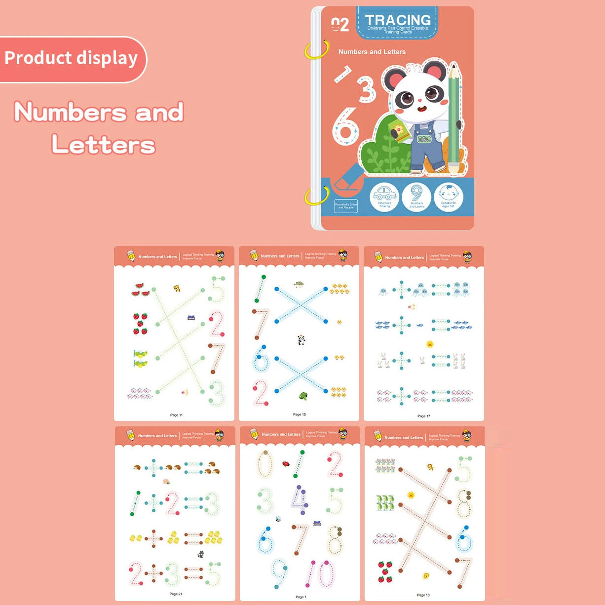 34-page reusable educational workbook set, perfect for children's drawing and handwriting training, ideal for Christmas