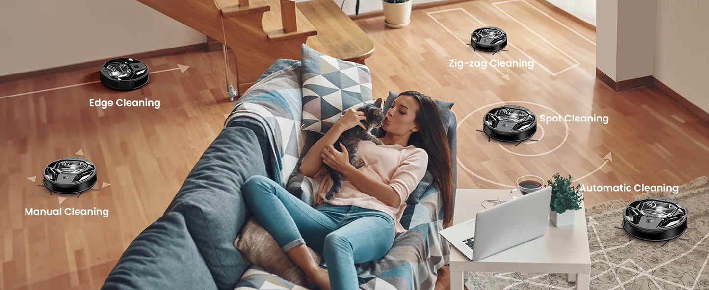 Lefant M320 Robot Vacuum Cleaner, Carpet Detection, 6,000 Pa Suction, Low Noise,  210 Mins Runtime, Self-Charging, Ideal for Har