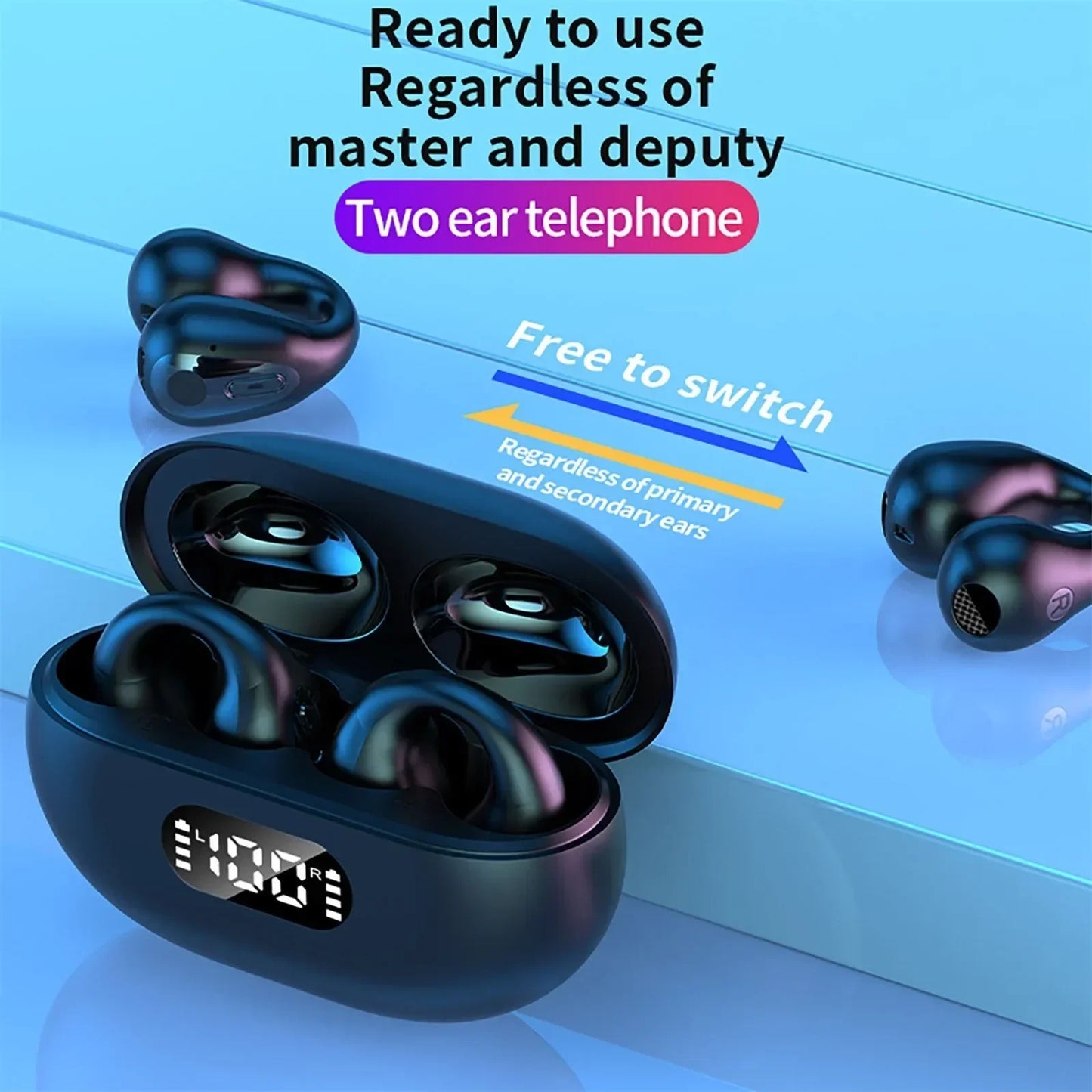 New Wireless Headphones Bluetooth 5.3 Bone Conduction Earphones Earclip Design Touch Control Led Earbuds Sports Headsets