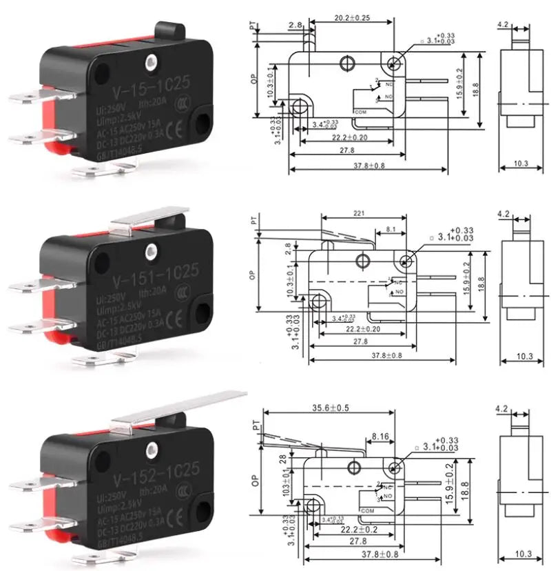 10pcs travel switch micro switch self-resetting V-15-1C25 V-151-1C25 V-152-1C25 V-153-1C25 V-154-1C25 V-155-1C25 V-156-1C25