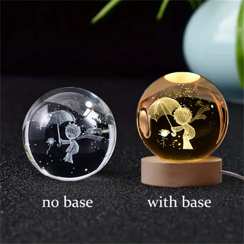 6cm 3D Crystal Ball Crystal Planet Night Light Laser Engraved Solar System Globe Astronomy Birthday Gift Home Desktop Decoration