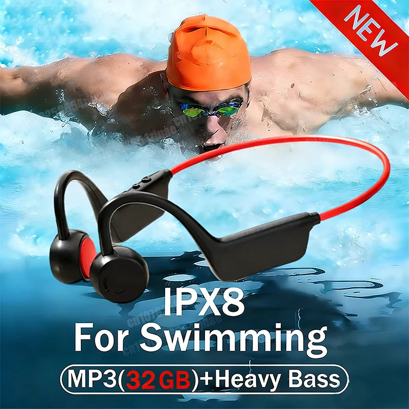 New Bone Conduction Headphones IPX8 Waterproof MP3 32GB Bluetooth5.4 Wireless Headphones With Mic Swimming Sports Fitness 2026