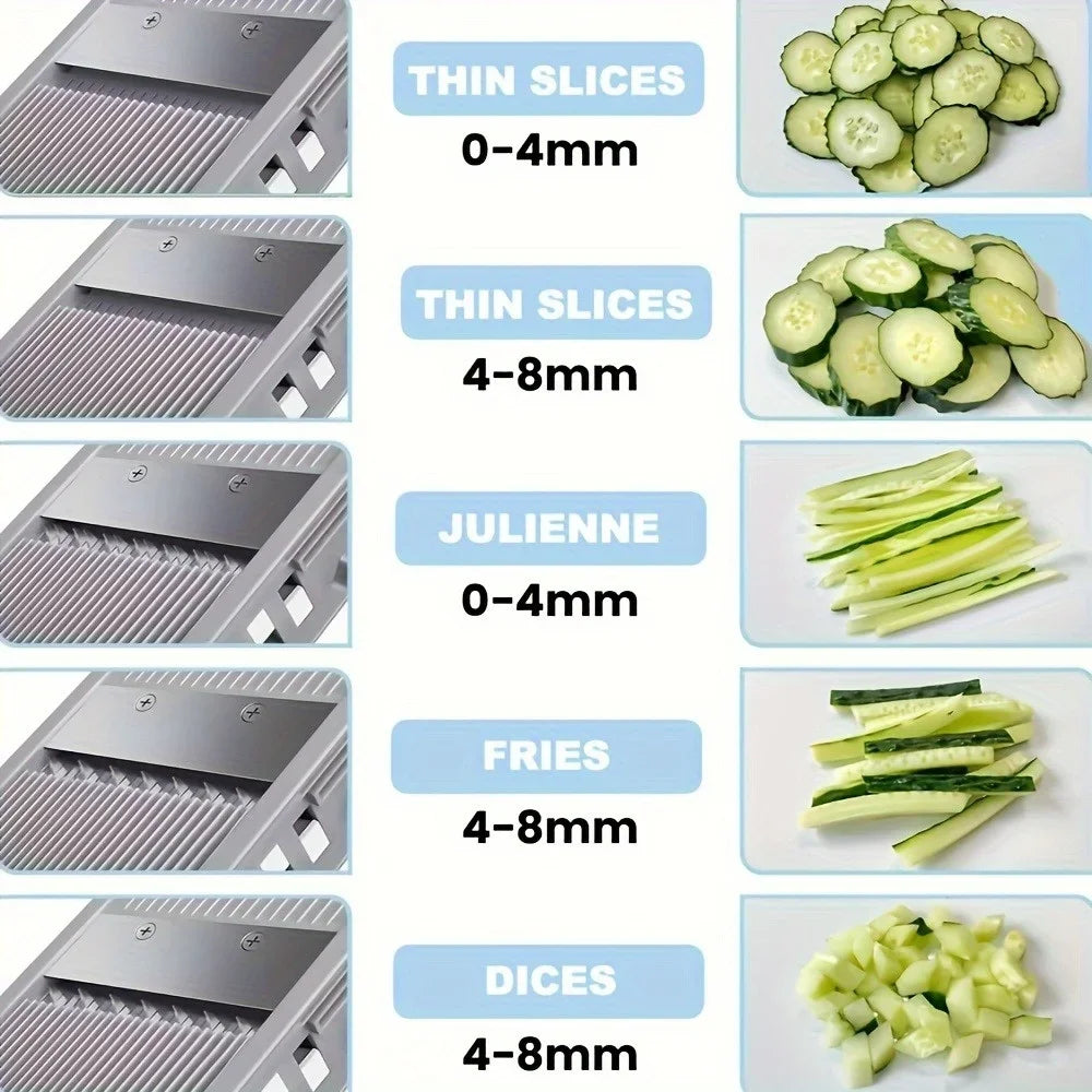 Safe Adjustable Vegetable Slicer - 4 Modes (Dicer, Julienne) Kitchen Chopping Tool (SkyBlue)
