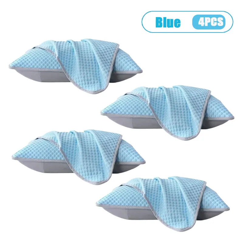Summer Cooling Ice Silk Pillowcase with Cool Beads Solid Color Washable Breathable Pillow Cover for Home Bedroom