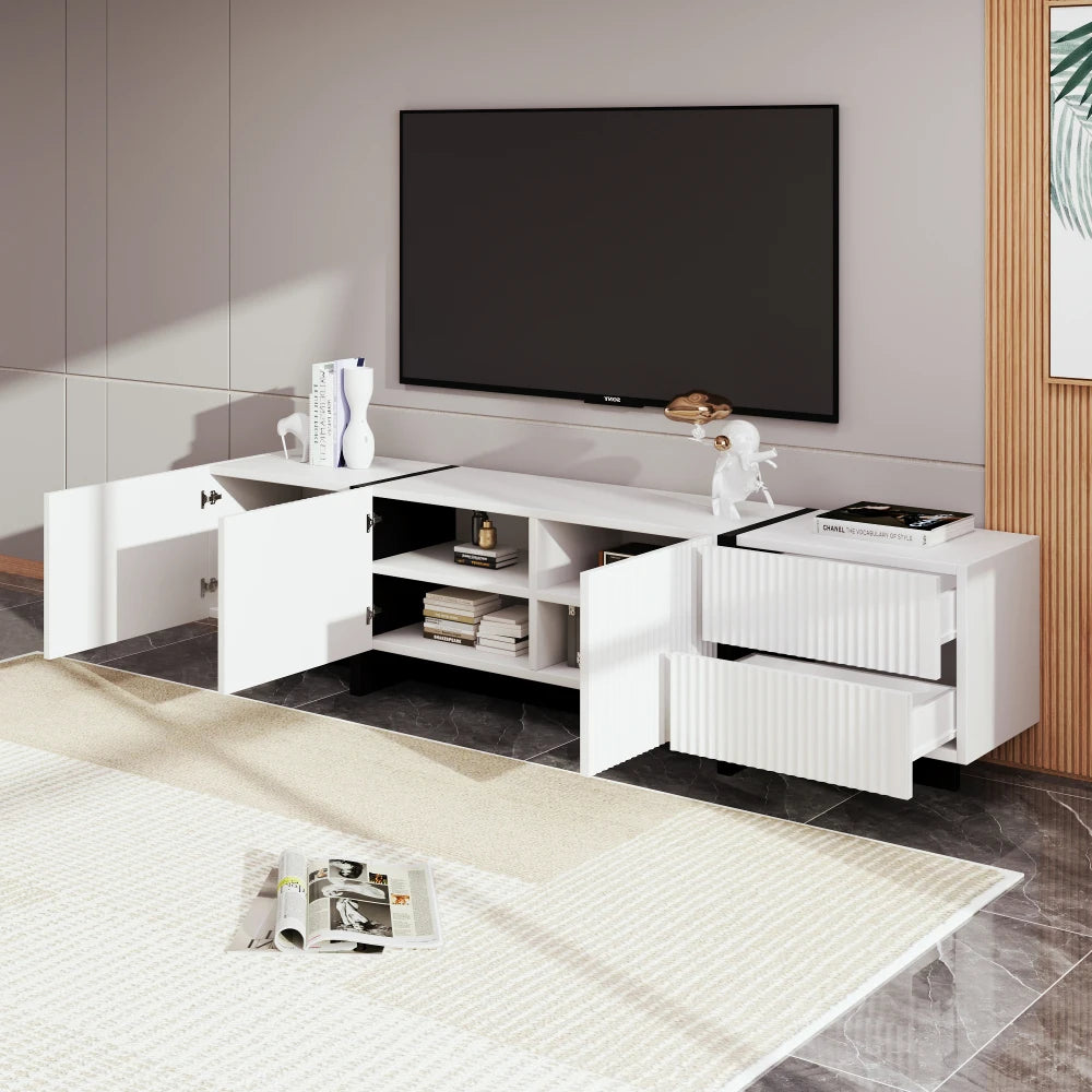 PINGGO Modern Large TV Cabinet 190cm Length Media Console with 3 Doors 2 Drawers, Storage TV Stand Entertainment Center