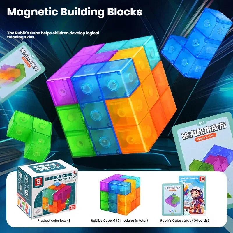 Magnetic Building Blocks 3D Puzzle Cubes Multi Shapes Magnetics Blocks with 54 Guide Cards Educational Stress Relief Fidget Toys