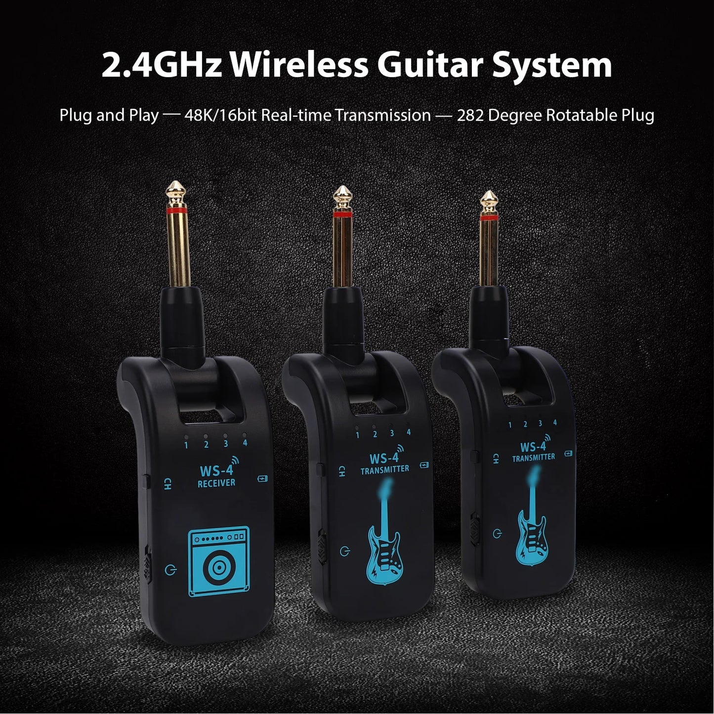 2.4G Wireless Guitar System Guitar Transmitter Receiver Set for Electric Guitar Bass 48K/16bit Real-time Transmission