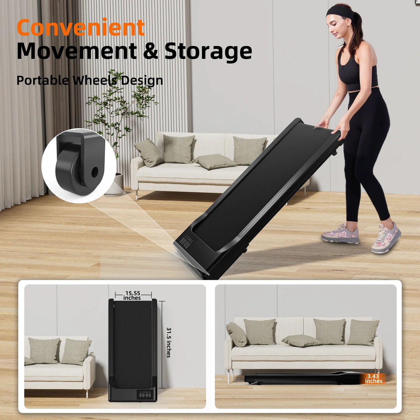90CM Long Walking Area 200 lb Walking Pad ,Under Desk Treadmill with Remote Control ,2 in 1 Portable Walking Treadmill for Home