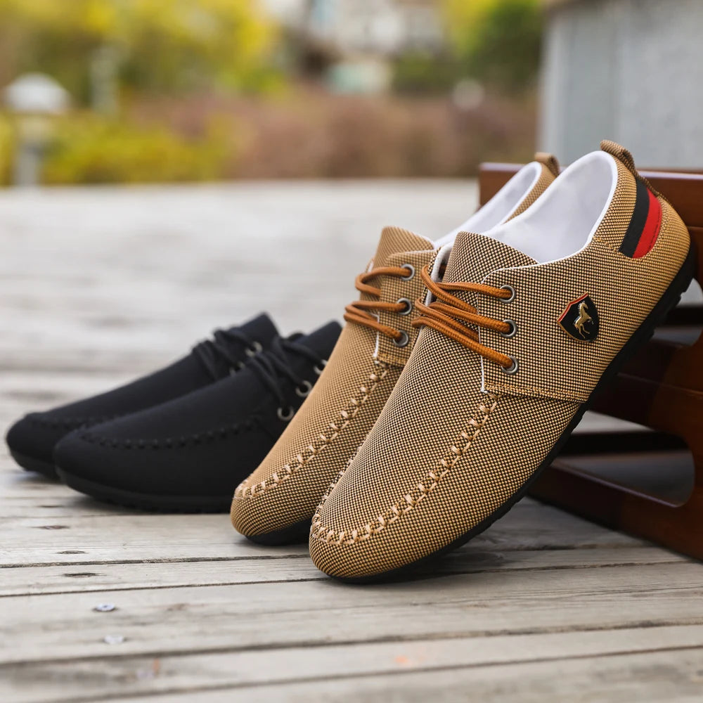 Men's Breathable Fabric Casual Loafers, Soft-Soled Comfortable Lace-Up Low-Top Men's Shoes, Versatile for Daily Commuting and Light Business Wear, Lightweight, Wear-Resistant, Non-Stuffy, Comfortable for Long Wear, Suitable f