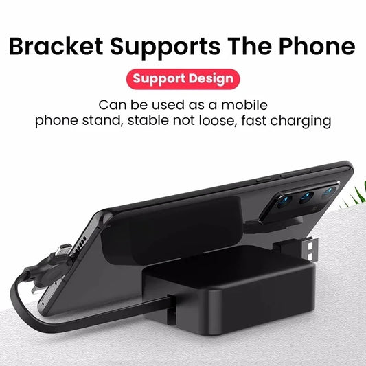 3 In 1 Retractable Multi Charging Cable Cord USB Compatible iPhone Android Type C Phone Holder Mini Portable Fast Charger Car
