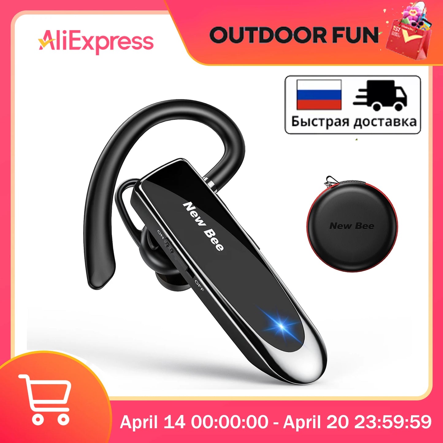 New Bee Bluetooth Headset Wireless Earphones Headphones with Mic 24Hrs Earbuds Single Earpiece Mini Handsfree for Driver Office