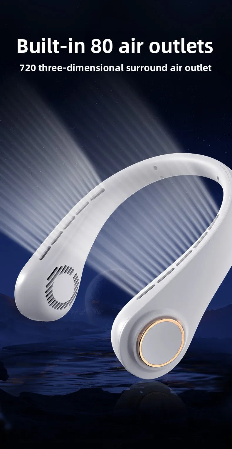 USB Hanging Neck Fan Portable Bladeless Mini Rechargeable Mute LED Digital Display Electric Air Cooler Handheld