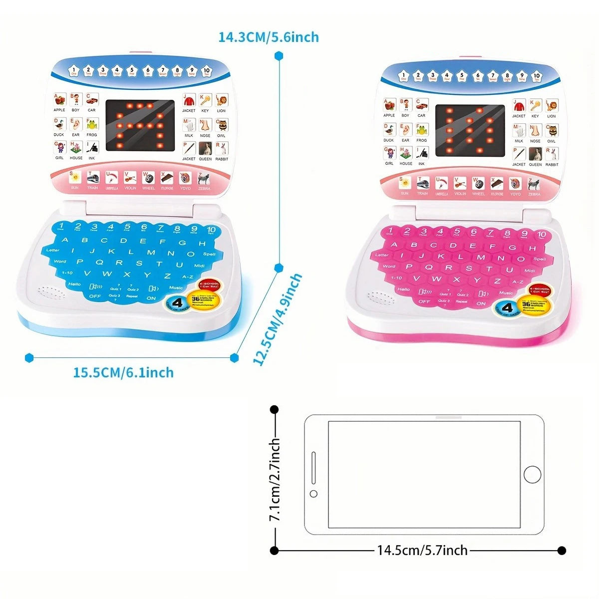 Electronic mini learning computer toy, alphanumeric music function, children's puzzle early education gift (excluding battery)