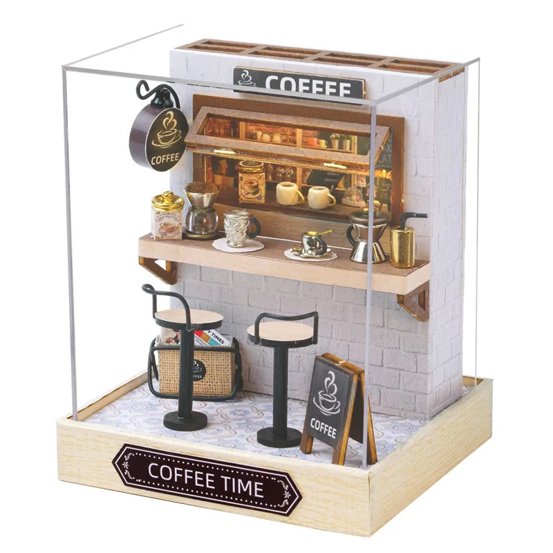 Wooden Miniature Doll House DIY Handmade Assembly Model Building Kit With Dust Cover 3D Puzzle Dollhouse Toys Birthday Gifts