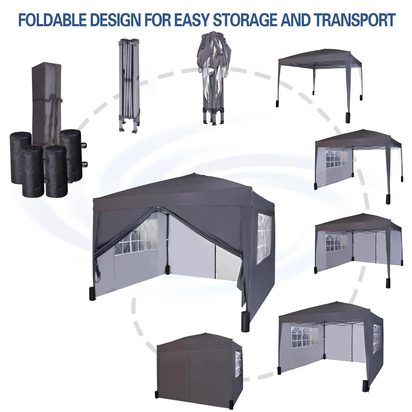 mcc direct Pop-up Gazebo 3m x 3m with Sides & 4 Weight Bags & Silver Protective Layer Waterproof Marquee Canopy WS