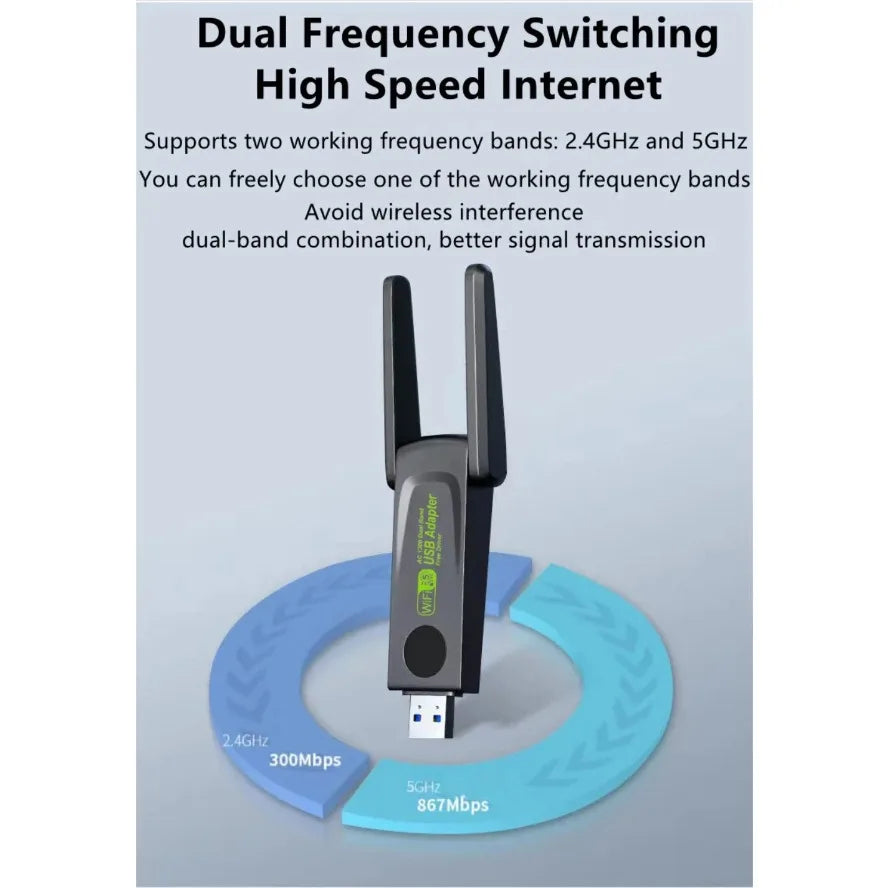 1300Mbps USB3.0 WiFi Adapter Dual Band 2.4G+5Ghz Wireless WiFi Dongle Antenna USB Ethernet Network Card Receiver for PC Desktop