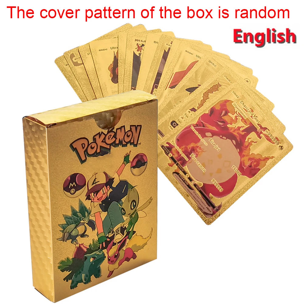 Pokemon Rainbow Gold Silver Black Foil Vmax Gx Cards Golden Letters English Game  Collection Battle TrainerCard Series Gift