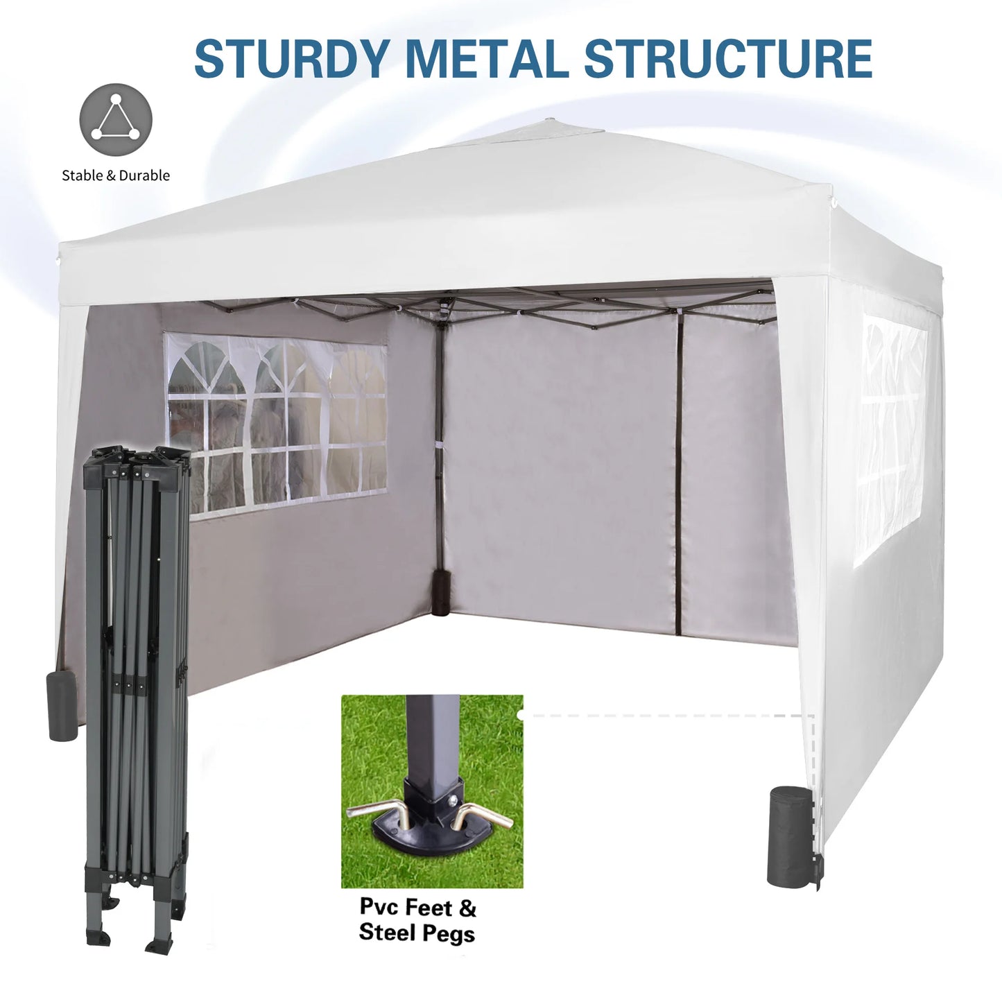 mcc direct Pop-up Gazebo 3m x 3m with Sides & 4 Weight Bags & Silver Protective Layer Waterproof Marquee Canopy WS