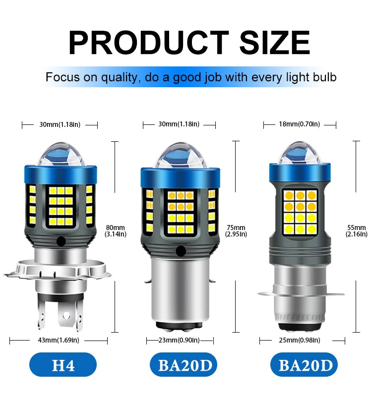 1pc H4 BA20D H6 LED Motorcycle Headlight CSP Dual Color White Yellow Hi Lo Beam Lens Fog Lamp for Motobike Scooter Running Light