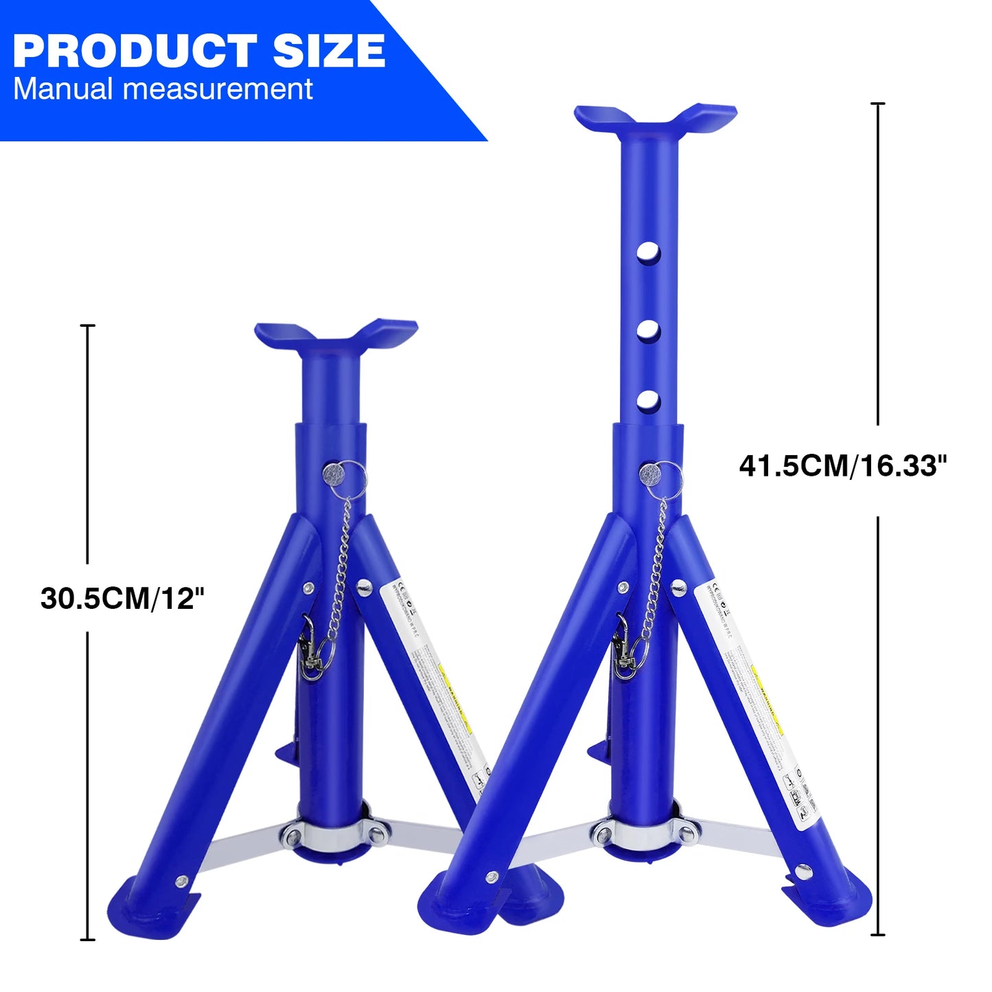 Pack-2 Heavy Duty Axle Jack Stands 3 Tonne Load Capacity, 4 Stages Height Adjustment 305mm to 415mm for Car Lifting Repair