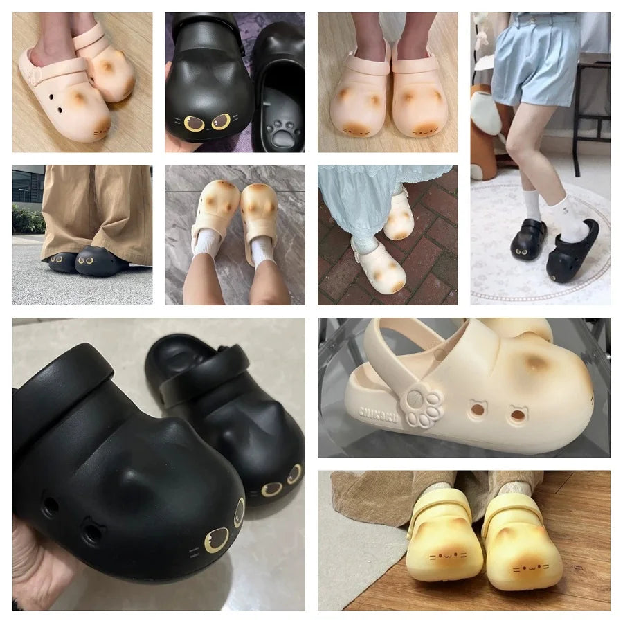 Kawaii Kitty Designer Slippers Women's Bottom Cat Paw Shoes Winter Warm Waterproof Mules Clogs Woman Kitten Home Slipper Adult