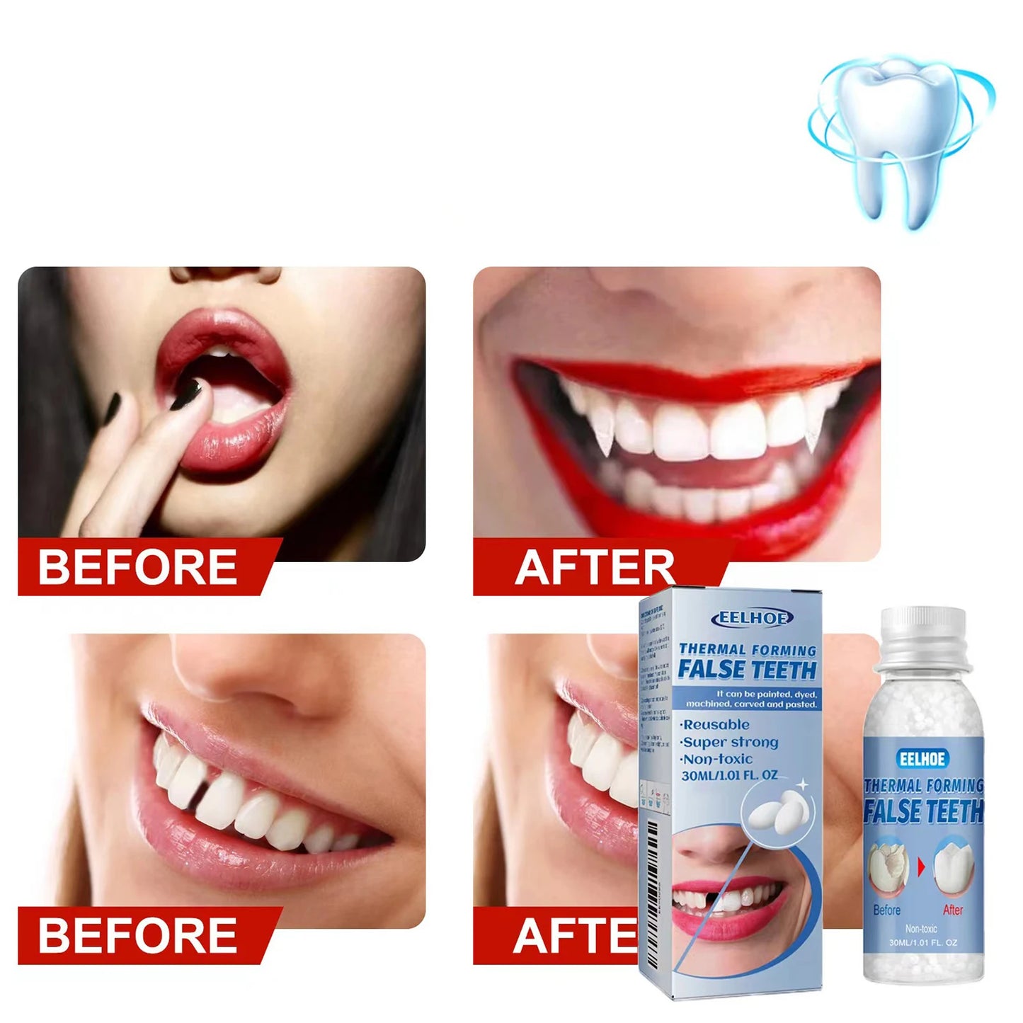 Molded Plastic - Party temporary teeth decoration, DIY role-playing, temporary restoration model, Halloween vampire Molten clay