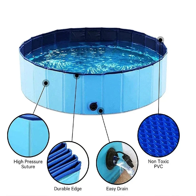 Portable Foldable Outdoor Pet Cleaning Pool - Hard Plastic Swimming & Bathing Tub - Ideal for Pet Baths & Kiddie Fun