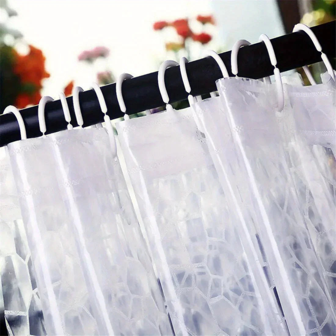 1Set Waterproof Bathroom Shower Curtain Transparent Bathroom Curtain with Hooks Thickened Bathing Sheer Wide Bath Curtain